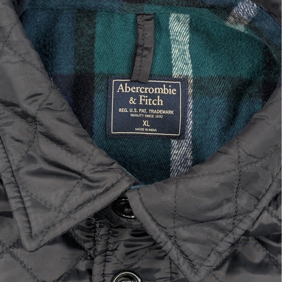 Abercrombie Fitch Diamond Quilted Barn Jacket Men XL  Black Flannel Fleece Lined - Picture 3 of 10